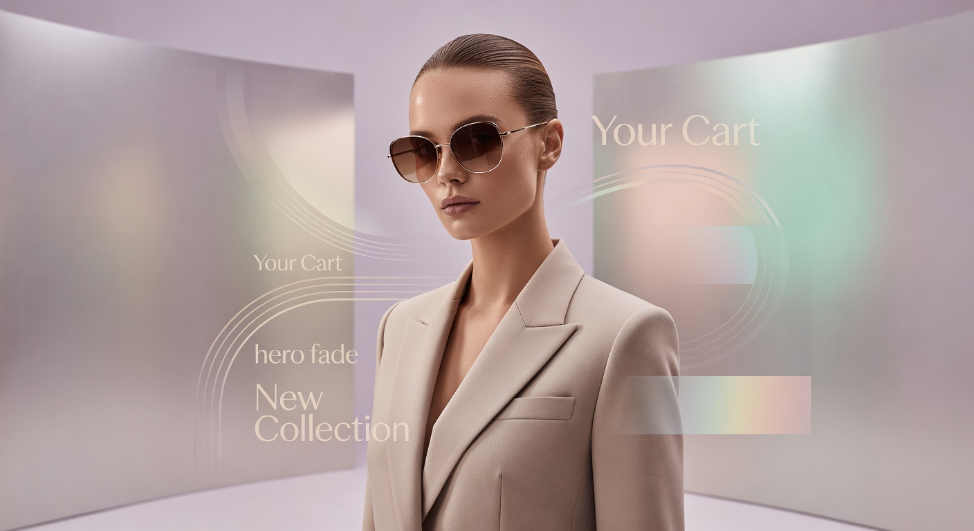 Fashion model wearing stylish sunglasses with a soft reflective background